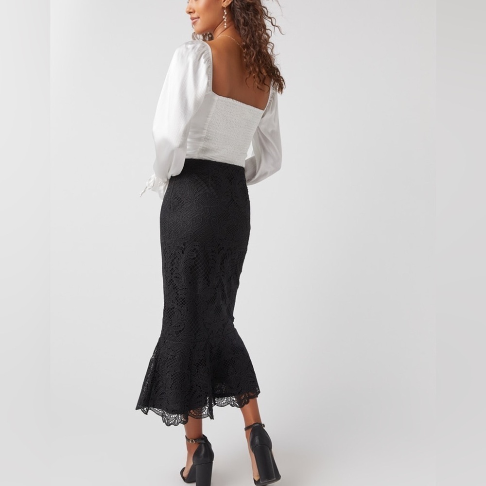 NWT Francesca’s Elegant Black Lace Long Midi Skirt Sz M $60 - Picture 9 of 15